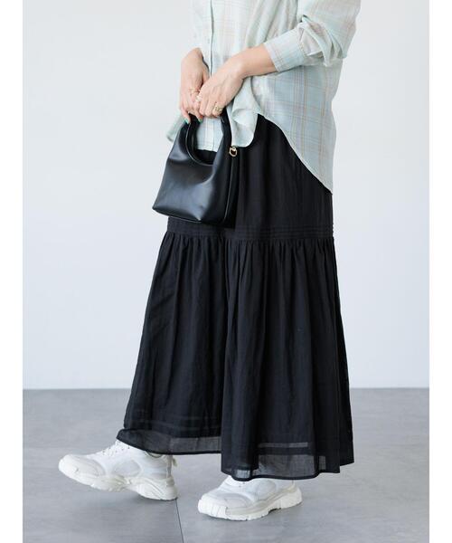 Lugnoncure（ルノンキュール）の「ピンタックギャザースカート《2025spring catalog item》（スカート・レディース・オフホワイト/ブラック・F）」の2枚目の写真