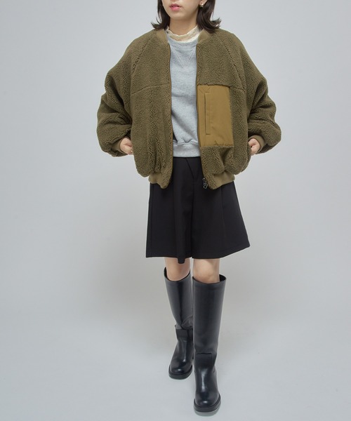 VACHEMENT（ヴァシュモン）の「【VACHEMENT】リサイクルシェルタフタ×ボア ボンバージャケット VL-07-203（ダウンジャケット/コート・レディース・ブラック/カーキ・FREE）」の6枚目の写真