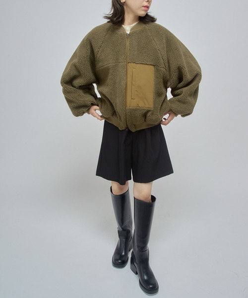 VACHEMENT（ヴァシュモン）の「【VACHEMENT】リサイクルシェルタフタ×ボア ボンバージャケット VL-07-203（ダウンジャケット/コート・レディース・ブラック/カーキ・FREE）」の7枚目の写真