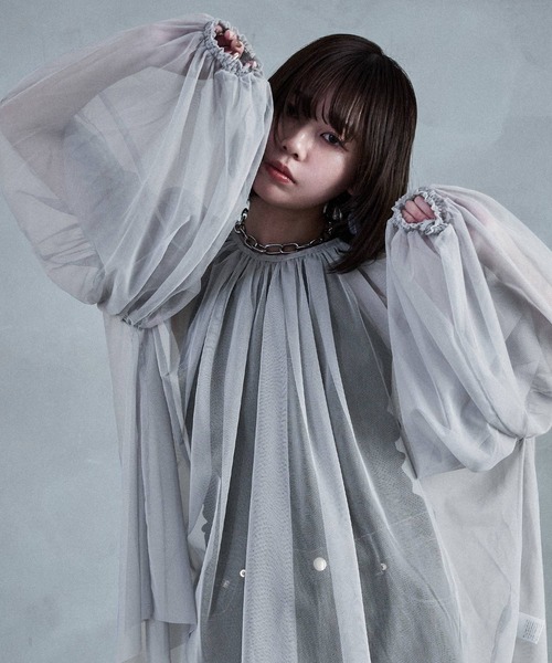 Fashion Letter（ファッションレター）の「チュールギャザー長袖ブラウス（シャツ/ブラウス・レディース・アイボリー/グレイッシュベージュ/ブラック/グレー・M）」の2枚目の写真