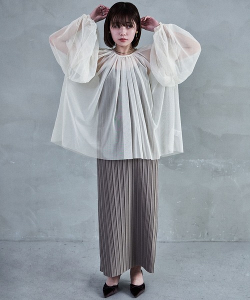 Fashion Letter（ファッションレター）の「チュールギャザー長袖ブラウス（シャツ/ブラウス・レディース・アイボリー/グレイッシュベージュ/ブラック/グレー・M）」の8枚目の写真