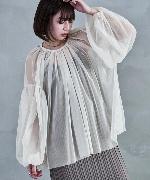 Fashion Letter（ファッションレター）の「チュールギャザー長袖ブラウス（シャツ/ブラウス・レディース・アイボリー/グレイッシュベージュ/ブラック/グレー・M）」の10枚目の写真