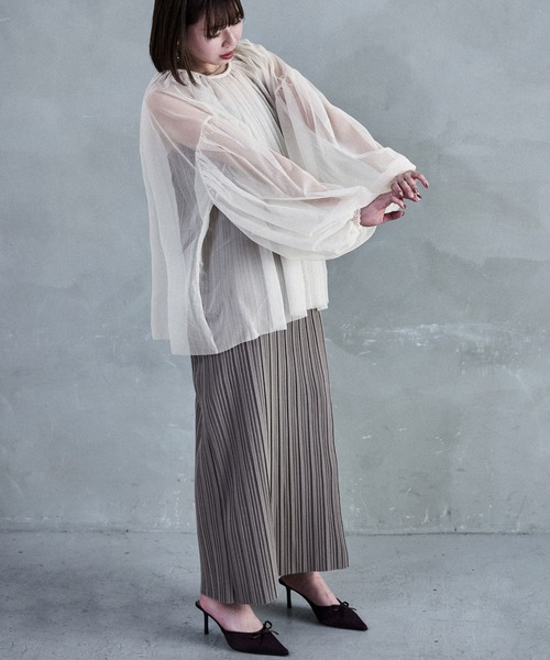 Fashion Letter（ファッションレター）の「チュールギャザー長袖ブラウス（シャツ/ブラウス・レディース・アイボリー/グレイッシュベージュ/ブラック/グレー・M）」の11枚目の写真