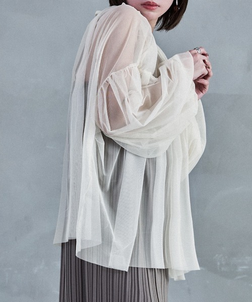 Fashion Letter（ファッションレター）の「チュールギャザー長袖ブラウス（シャツ/ブラウス・レディース・アイボリー/グレイッシュベージュ/ブラック/グレー・M）」の12枚目の写真