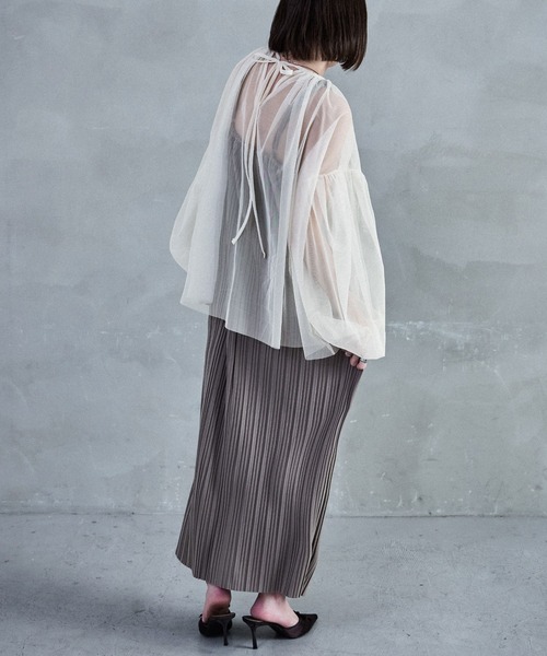Fashion Letter（ファッションレター）の「チュールギャザー長袖ブラウス（シャツ/ブラウス・レディース・アイボリー/グレイッシュベージュ/ブラック/グレー・M）」の14枚目の写真
