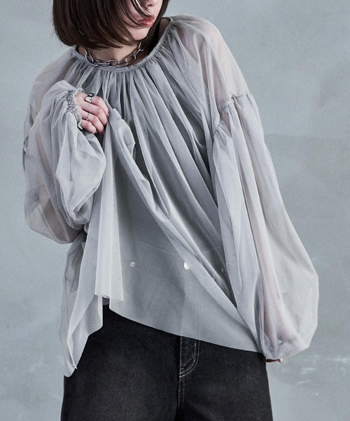 Fashion Letter（ファッションレター）の「チュールギャザー長袖ブラウス（シャツ/ブラウス・レディース・アイボリー/グレイッシュベージュ/ブラック/グレー・M）」の16枚目の写真
