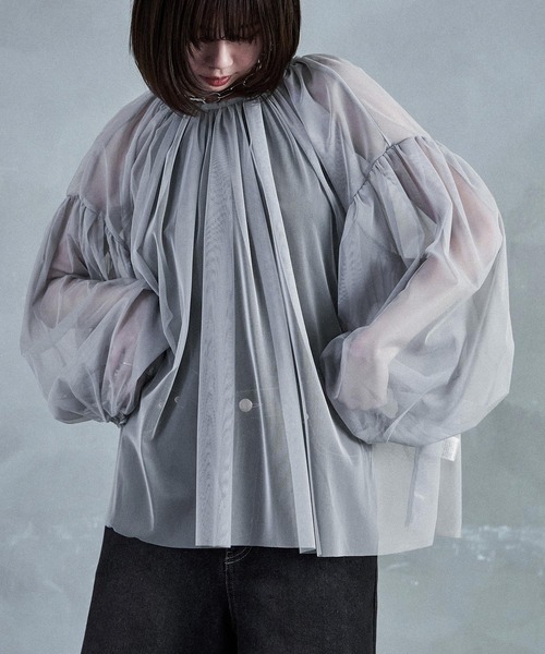 Fashion Letter（ファッションレター）の「チュールギャザー長袖ブラウス（シャツ/ブラウス・レディース・アイボリー/グレイッシュベージュ/ブラック/グレー・M）」の17枚目の写真