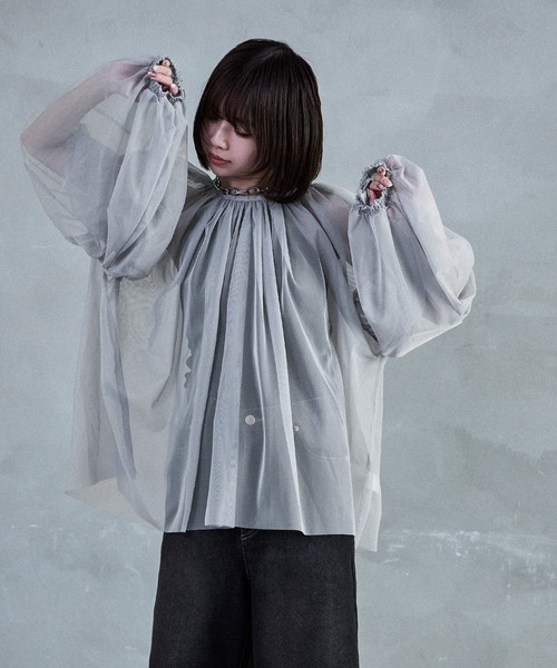 Fashion Letter（ファッションレター）の「チュールギャザー長袖ブラウス（シャツ/ブラウス・レディース・アイボリー/グレイッシュベージュ/ブラック/グレー・M）」の19枚目の写真
