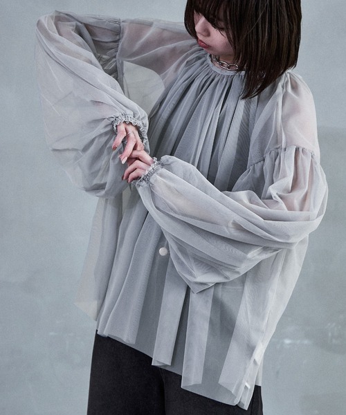 Fashion Letter（ファッションレター）の「チュールギャザー長袖ブラウス（シャツ/ブラウス・レディース・アイボリー/グレイッシュベージュ/ブラック/グレー・M）」の20枚目の写真