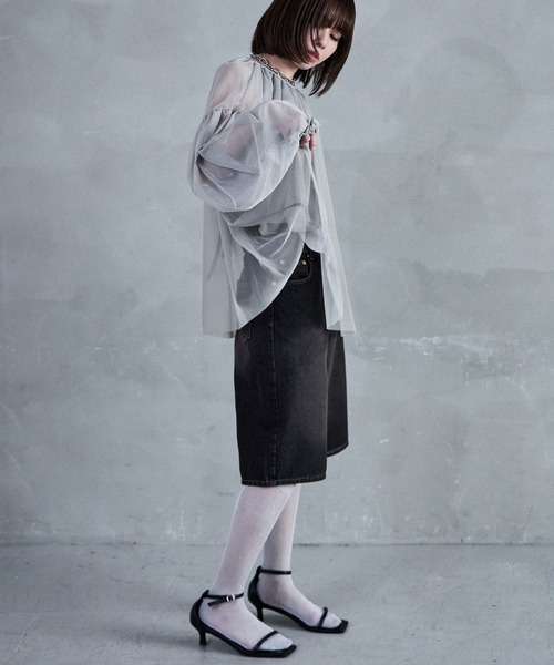 Fashion Letter（ファッションレター）の「チュールギャザー長袖ブラウス（シャツ/ブラウス・レディース・アイボリー/グレイッシュベージュ/ブラック/グレー・M）」の21枚目の写真