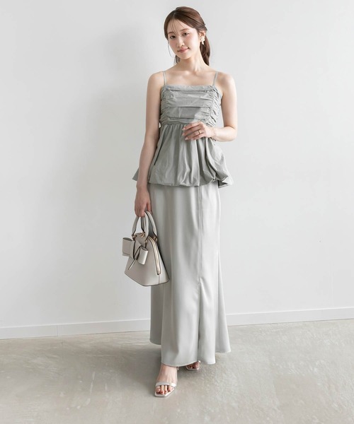 RANDA（ランダ）の「ペプラムバルーンビスチェ＆サテンナロースカートセット（ワンピース・レディース・クリーム/ミント/ブラウン・1/0）」の3枚目の写真