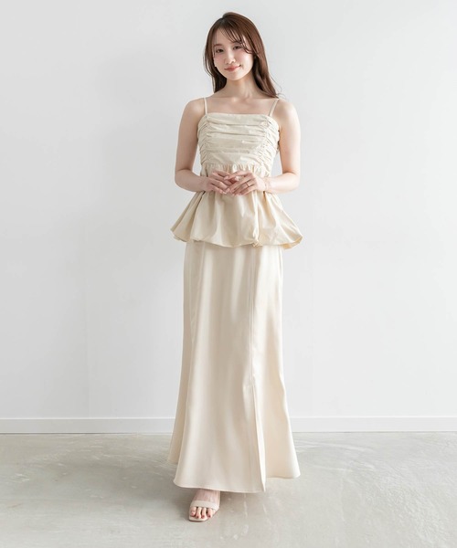 RANDA（ランダ）の「ペプラムバルーンビスチェ＆サテンナロースカートセット（ワンピース・レディース・クリーム/ミント/ブラウン・1/0）」の2枚目の写真