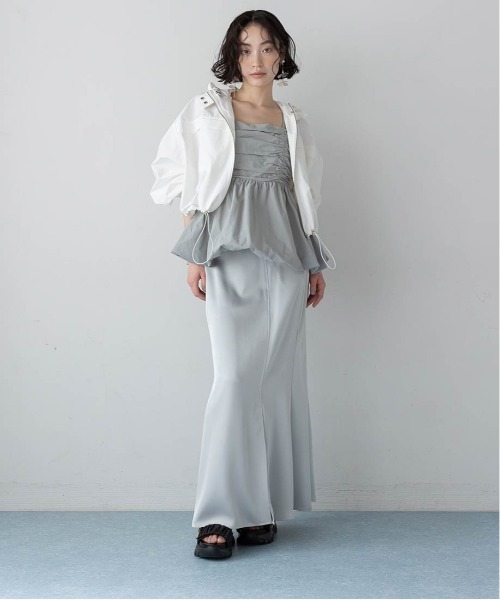 RANDA（ランダ）の「ペプラムバルーンビスチェ＆サテンナロースカートセット（ワンピース・レディース・クリーム/ミント/ブラウン・1/0）」の5枚目の写真