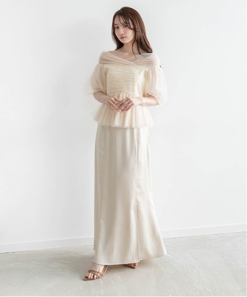 RANDA（ランダ）の「ペプラムバルーンビスチェ＆サテンナロースカートセット（ワンピース・レディース・クリーム/ミント/ブラウン・1/0）」の18枚目の写真