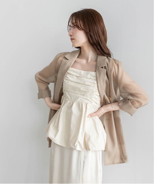 RANDA（ランダ）の「ペプラムバルーンビスチェ＆サテンナロースカートセット（ワンピース・レディース・クリーム/ミント/ブラウン・1/0）」の19枚目の写真