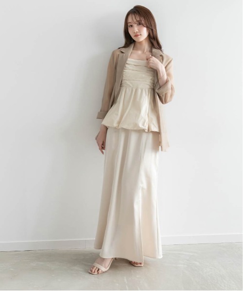 RANDA（ランダ）の「ペプラムバルーンビスチェ＆サテンナロースカートセット（ワンピース・レディース・クリーム/ミント/ブラウン・1/0）」の20枚目の写真