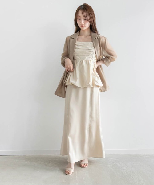 RANDA（ランダ）の「ペプラムバルーンビスチェ＆サテンナロースカートセット（ワンピース・レディース・クリーム/ミント/ブラウン・1/0）」の21枚目の写真