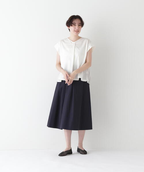 human woman / ヒューマンウーマン 【接触冷感】プリーツドッキングカットソープルオーバー 接触冷感】プリーツドッキングカットソープルオーバー | human