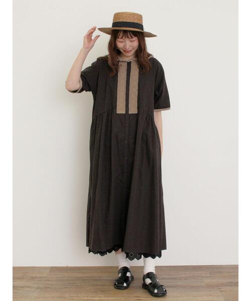 Samansa Mos2（サマンサ モスモス）の「【S/Mサイズ】セーラー襟前立てレース配色ワンピース（ワンピース・レディース・ダークブラウン/ブルー/キナリ・S/M）」の13枚目の写真