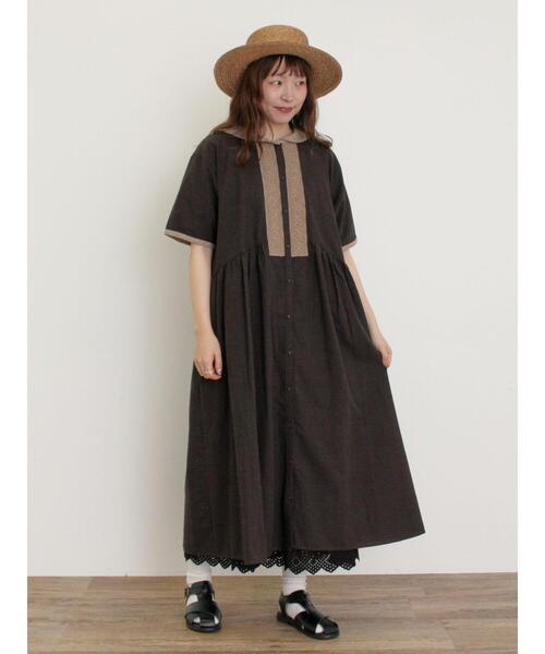 Samansa Mos2（サマンサ モスモス）の「【S/Mサイズ】セーラー襟前立てレース配色ワンピース（ワンピース・レディース・ダークブラウン/ブルー/キナリ・S/M）」の14枚目の写真