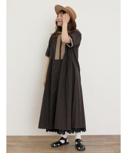 Samansa Mos2（サマンサ モスモス）の「【S/Mサイズ】セーラー襟前立てレース配色ワンピース（ワンピース・レディース・ダークブラウン/ブルー/キナリ・S/M）」の4枚目の写真