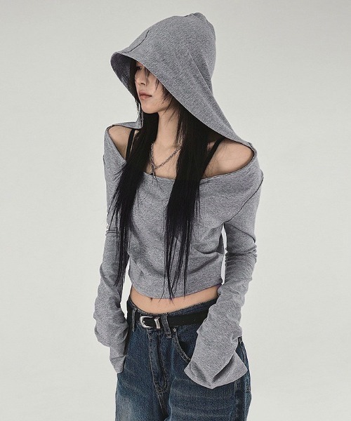 VIBGYOR(ヴィブジョー)の「【LAMPOON】オフショルダーカットパーカー(パーカー・レディース・グレー・MEDIUM/SMALL/LARGE)」の1枚目の写真