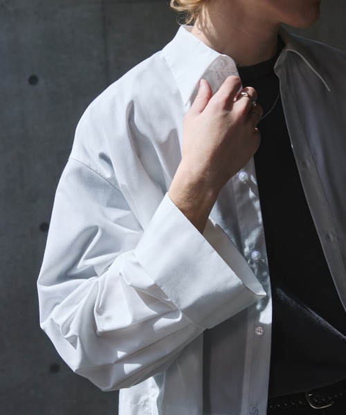 ANEDIST（アンディスト）の「ネクタイ付きワイドスリーブショート丈シャツ（シャツ/ブラウス・メンズ・ホワイト/ブラック/サックスブルー・M/L）」の4枚目の写真