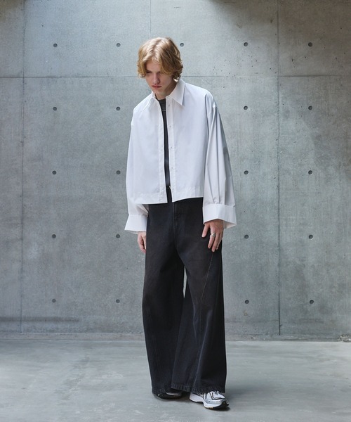 ANEDIST（アンディスト）の「ネクタイ付きワイドスリーブショート丈シャツ（シャツ/ブラウス・メンズ・ホワイト/ブラック/サックスブルー・M/L）」の5枚目の写真