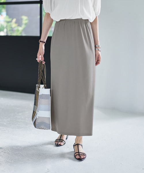 STYLE DELI(スタイルデリ)の「ハリ感に優れたリブ生地ナロースカート(スカート・レディース・グレー/ブラック・2/1)」の2枚目の写真