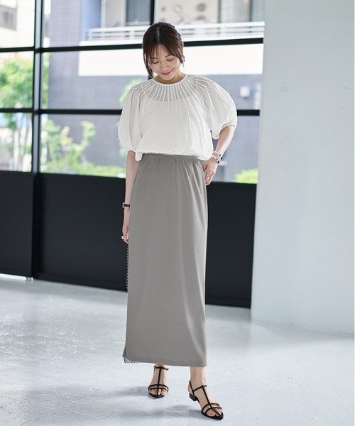 STYLE DELI(スタイルデリ)の「ハリ感に優れたリブ生地ナロースカート(スカート・レディース・グレー/ブラック・2/1)」の10枚目の写真