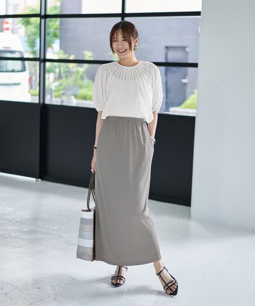 STYLE DELI(スタイルデリ)の「ハリ感に優れたリブ生地ナロースカート(スカート・レディース・グレー/ブラック・2/1)」の13枚目の写真