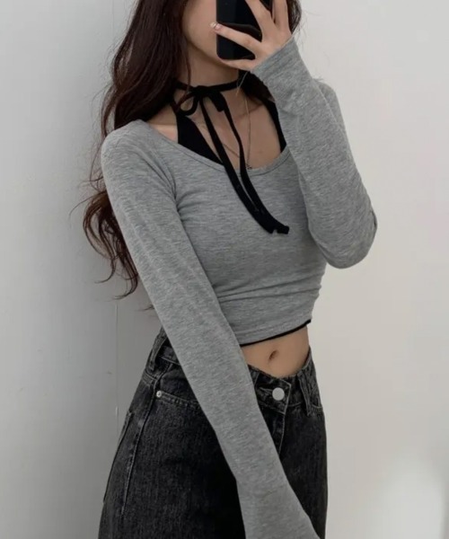 NANAHACHI(ナナハチ)の「ベーシック長袖 シアー トップス(Tシャツ/カットソー・レディース・ブラック/グレー/ホワイト・FREE)」の15枚目の写真