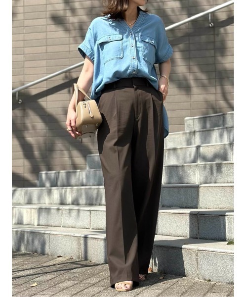 ★Golden ★ベルト デニム シャツ ドレス tocco closet ベルト付きビジュー釦ステッチ入りデニムシャツ