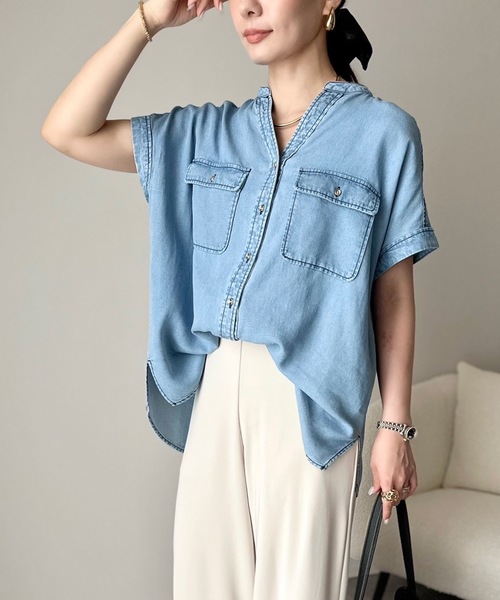 ★Golden ★ベルト デニム シャツ ドレス STYLEDOOR｜GOLD釦キーネックデニムシャツ | Rakuten Fashion