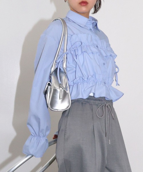 forte_forte SILKストライプブラウス　ショート丈 forte_forte SILKストライプブラウス ショート丈 - メルカリ