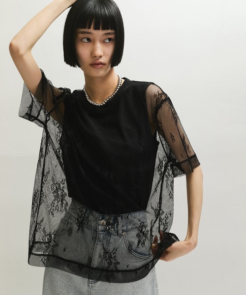 【新品タグ付き】アダムエロペ　レースTEE セール】レースTEE（Tシャツ/カットソー）｜ADAM ET ROPE