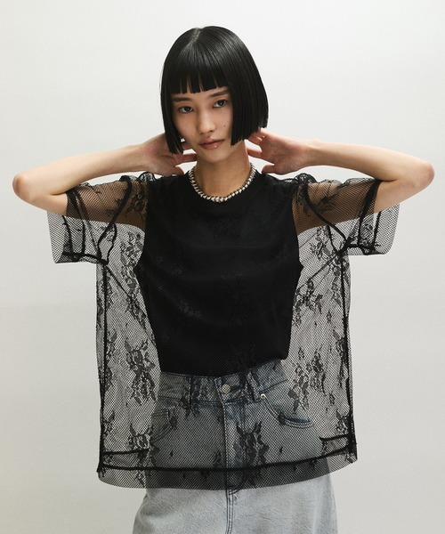 Adam et Rope&#39; - ☆junk_merumo☆ ADAM ET ROPE&#39; 袖レースカットソー ADAM ET ROPÉ FEMME(アダム エ ロペ ファム) / レースTEE