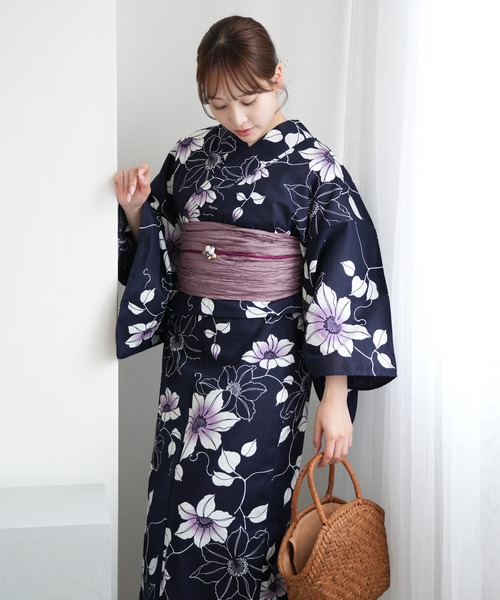 浴衣3点セット 紺地に鉄線の花（浴衣）｜utatane（ウタタネ）の