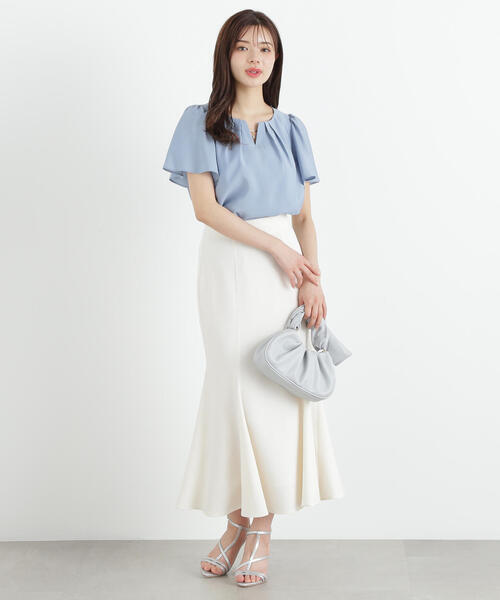 PROPORTION BODY DRESSING(プロポーションボディドレッシング)の「タックパールバーブラウス / 1215110506(シャツ/ブラウス・レディース・ブラック/ブルー/ホワイト系その他・SMALL/MEDIUM)」の4枚目の写真