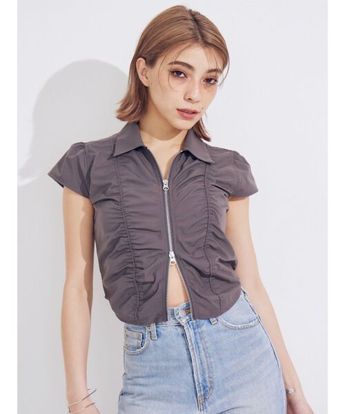 EVRIS（エヴリス）の「フロントジップシャーリングクロップドシャツ（シャツ/ブラウス・レディース・グレー/ブルー/ホワイト・FREE）」の8枚目の写真