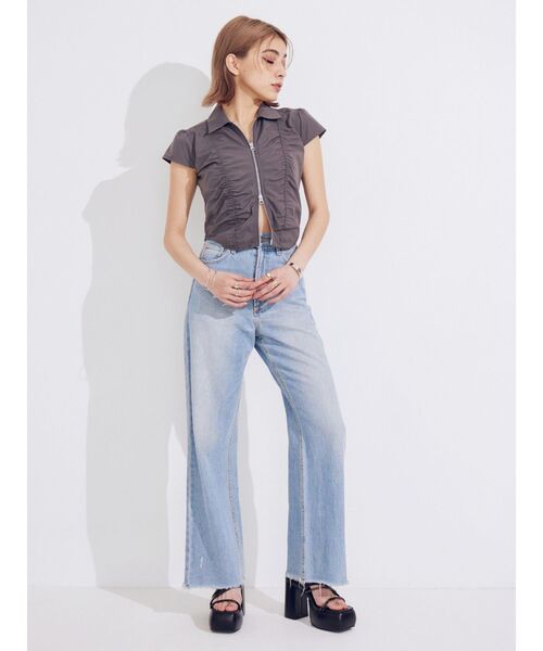 EVRIS（エヴリス）の「フロントジップシャーリングクロップドシャツ（シャツ/ブラウス・レディース・グレー/ブルー/ホワイト・FREE）」の10枚目の写真