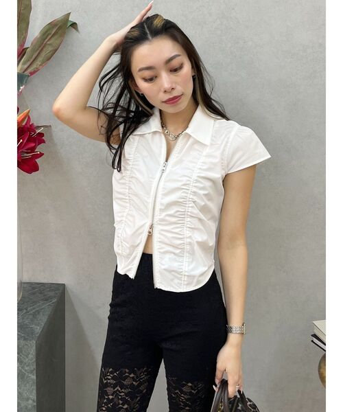 EVRIS（エヴリス）の「フロントジップシャーリングクロップドシャツ（シャツ/ブラウス・レディース・グレー/ブルー/ホワイト・FREE）」の13枚目の写真