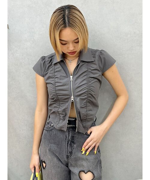 EVRIS（エヴリス）の「フロントジップシャーリングクロップドシャツ（シャツ/ブラウス・レディース・グレー/ブルー/ホワイト・FREE）」の17枚目の写真