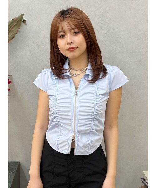 EVRIS（エヴリス）の「フロントジップシャーリングクロップドシャツ（シャツ/ブラウス・レディース・グレー/ブルー/ホワイト・FREE）」の19枚目の写真