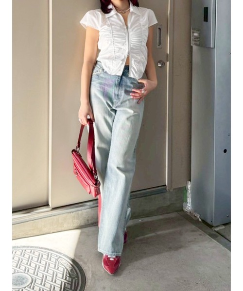 EVRIS（エヴリス）の「フロントジップシャーリングクロップドシャツ（シャツ/ブラウス・レディース・グレー/ブルー/ホワイト・FREE）」の4枚目の写真