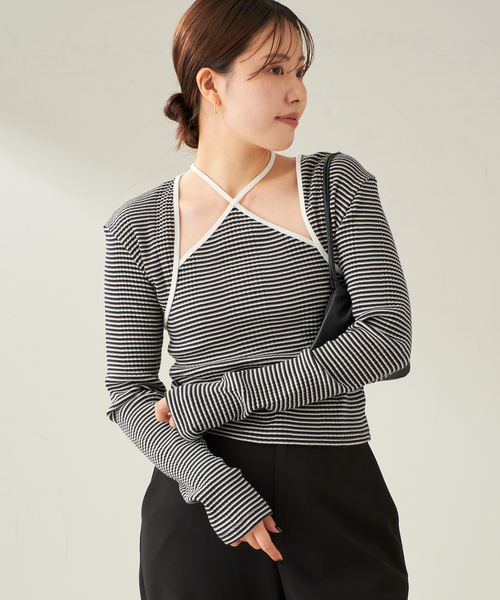 Plage - Gonchin！プラージュ★新品★ジェーンスミスTシャツ➕ポーチ セール】JANE SMITH / ジェーンスミス BORDER RIB キャミソール