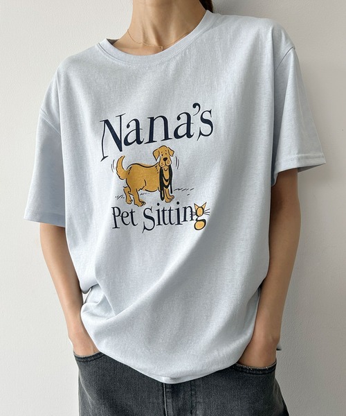 LOWO(ロワ)の「綿混アニマルプリントTシャツ カットソー(Tシャツ/カットソー・レディース・ネイビー/ブルー/ホワイト/ライトグレー・FREE)」の1枚目の写真