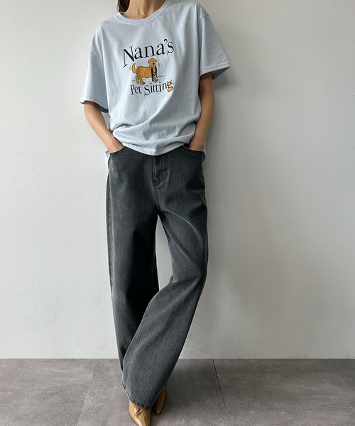 LOWO(ロワ)の「綿混アニマルプリントTシャツ カットソー(Tシャツ/カットソー・レディース・ネイビー/ブルー/ホワイト/ライトグレー・FREE)」の5枚目の写真