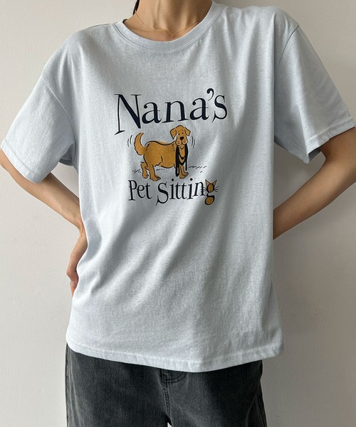 LOWO(ロワ)の「綿混アニマルプリントTシャツ カットソー(Tシャツ/カットソー・レディース・ネイビー/ブルー/ホワイト/ライトグレー・FREE)」の6枚目の写真