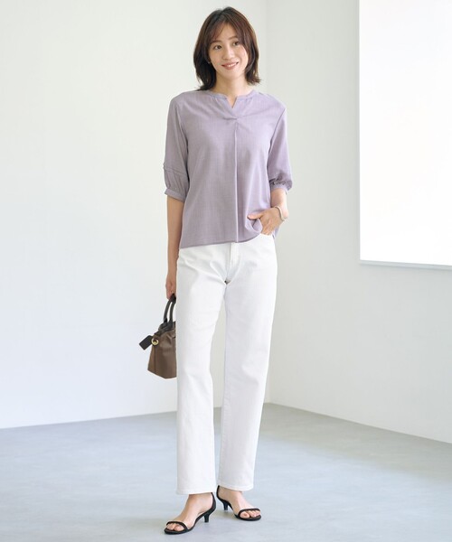 J.PRESS（ジェイプレス）の「【洗える】ウォッシャブルキュプラツイル キーネック ブラウス（シャツ/ブラウス・レディース・ブラック系3/ネイビー系1/パープル系3/ホワイト系1・T15/T13）」の5枚目の写真
